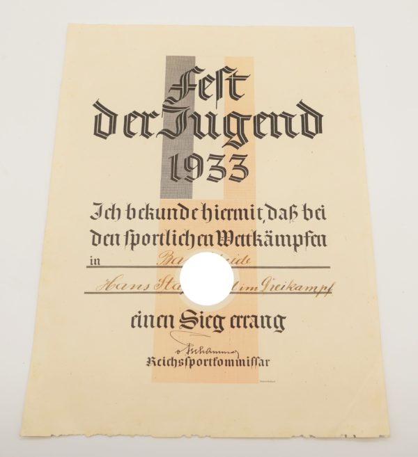Urkunde - Fest der Jugend 1933