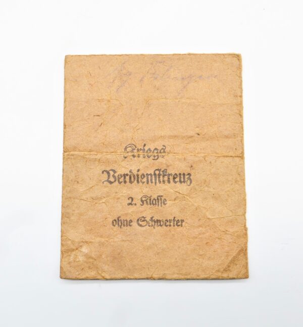 Große Verleihungstüte zum Kriegsverdienstkreuz 2. Klasse ohne Schwertern - Steinhauer & Lück