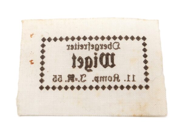 Namensetikett für die Uniform - Obergefreiter Wiget 11. Komp. J.R. 55 - Infanterie - Edikett - Name – Bild 2