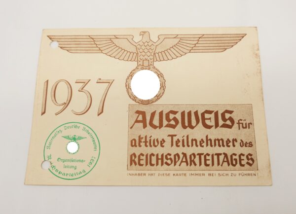 Ausweis für aktive Teilnahme des Reichsparteitag 1937 - NSDAP