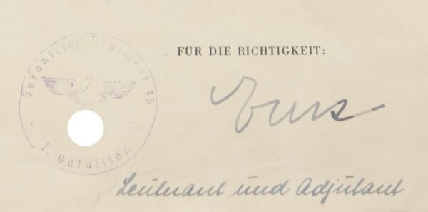 Urkunde zur Medaille Winterschlacht im Osten – Für einen Obergefreiten des G.R. (Grenadier Regiment) 46 – Bild 2