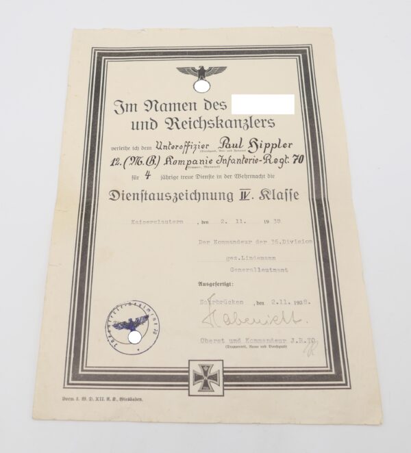 Urkunden Konvolut eines Hauptfeldwebels vom 4./Inf. Reg. 117 – Bild 2