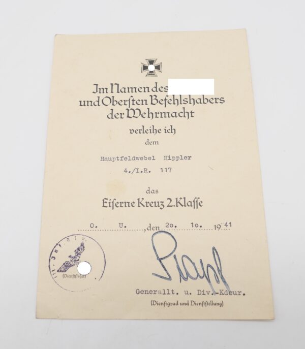 Urkunden Konvolut eines Hauptfeldwebels vom 4./Inf. Reg. 117 – Bild 5