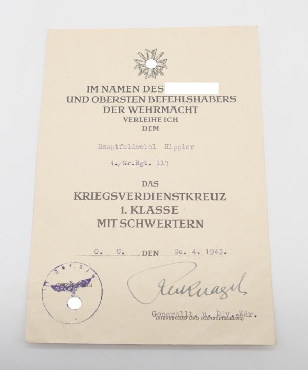 Urkunden Konvolut eines Hauptfeldwebels vom 4./Inf. Reg. 117 – Bild 7
