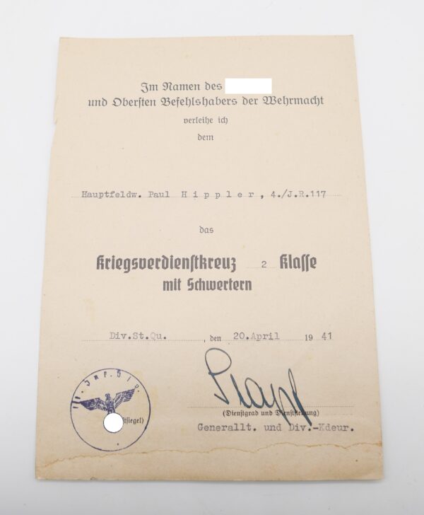 Urkunden Konvolut eines Hauptfeldwebels vom 4./Inf. Reg. 117 – Bild 4