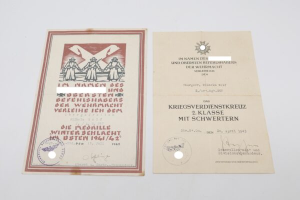 Schmuckurkunde - Medaille Winterschlacht im Osten - Verleihungsurkunde Kriegsverdienstkreuz – Bild 2