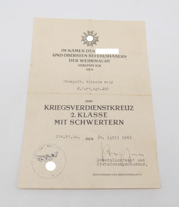 Schmuckurkunde - Medaille Winterschlacht im Osten - Verleihungsurkunde Kriegsverdienstkreuz – Bild 4