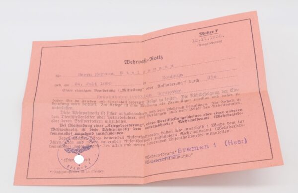 Wehrpass eines Mannes aus Lüneburg – Bild 6