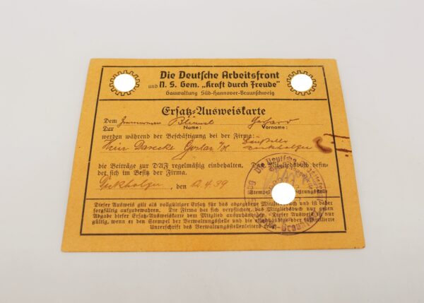 Ersatz Ausweiskarte - Deutsche Arbeiterfront (DAF) und Kraft durch Freude (KDF) – Bild 2