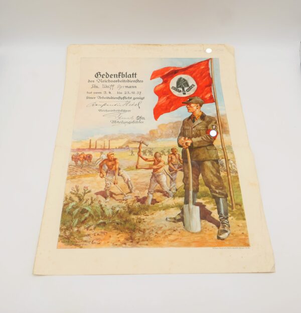 Gedenkblatt des RAD (Reichsarbeitsdienst) - Schmuckurkunde