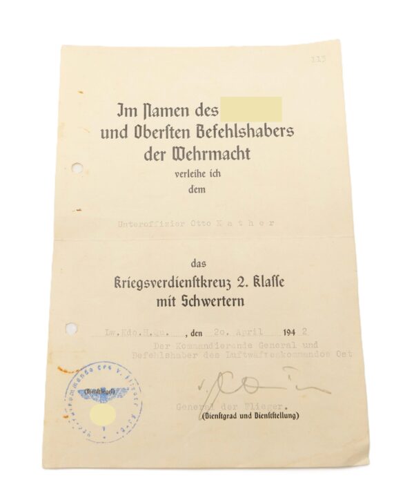 Verleihungsurkunden zum KVK 2. Klasse und der Medaille Winterschlacht im Osten - KG (Kampfgeschwader) 77 - Verleihungsurkunde – Bild 4