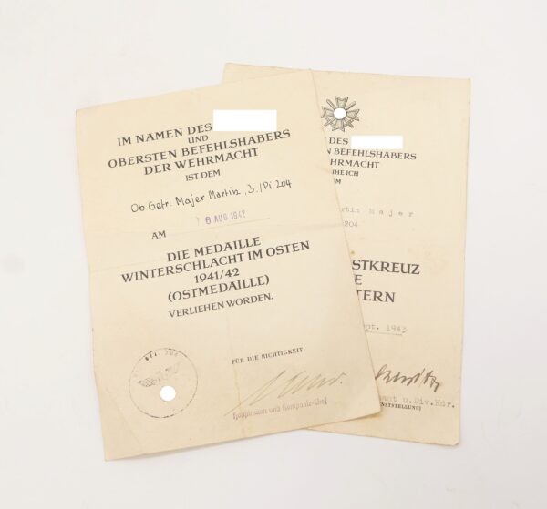 Verleihungsurkunden zum KVK 2. Klasse und der Medaille Winterschlacht im Osten – 3./Pi. 204