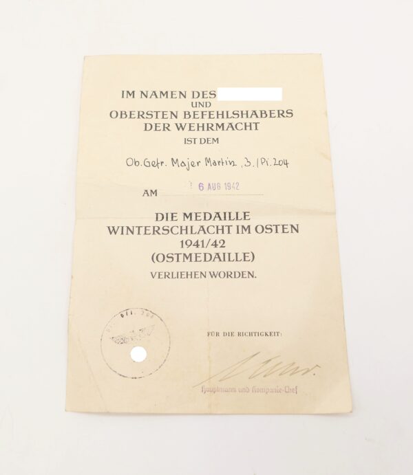 Verleihungsurkunden zum KVK 2. Klasse und der Medaille Winterschlacht im Osten – 3./Pi. 204 – Bild 2