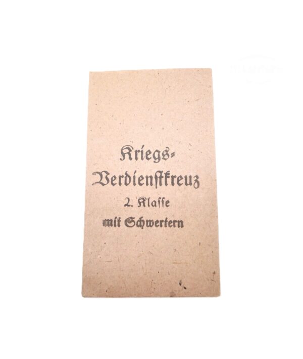 Verleihungstüte zum Kriegsverdienstkreuz 2. Klasse mit Schwertern - Hersteller Jakob Bengel, Oberstein - KVK