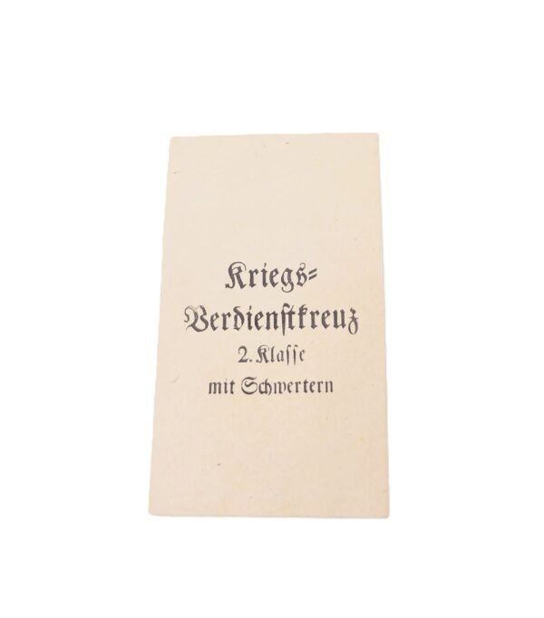 Verleihungstüte zum Kriegsverdienstkreuz 2. Klasse mit Schwertern – Julius Bauer & Söhne, Zella – Mehlis - KVK