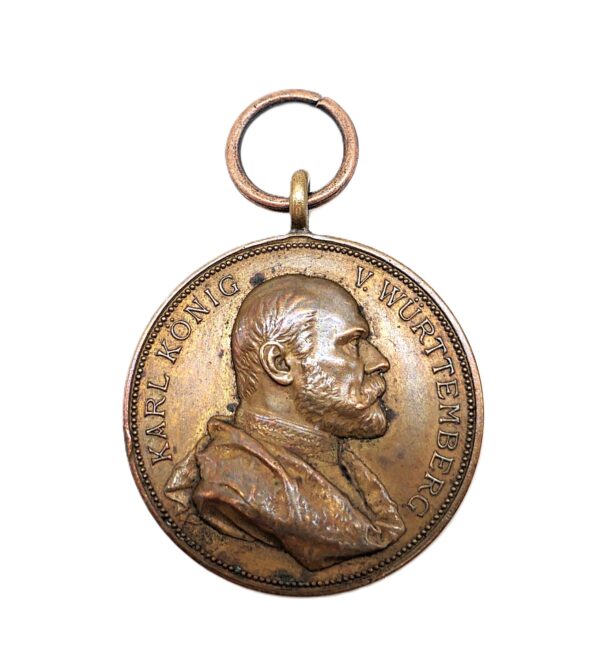 Württemberg – Medaille zum 25. Regierungsjubiläum König Karl – Bronze mit Cellophan Verleihungstüte – Bild 2