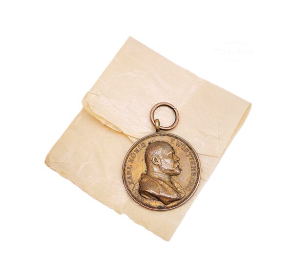 Württemberg – Medaille zum 25. Regierungsjubiläum König Karl – Bronze mit Cellophan Verleihungstüte