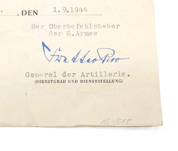 Verleihungsurkunde zum Kriegsverdienstkreuz 2. Klasse mit Schwertern - Pi.-Brücken Btl. 552 (6. Armee) - Urkunde - KVK – Bild 2