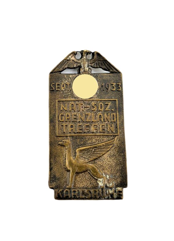 Abzeichen - NAT. - SOZ. GRENZLAND TREFFEN - KARLSRUHE SEPT. 1933 - Hersteller P. SCHENKEL, PFORZHEIM