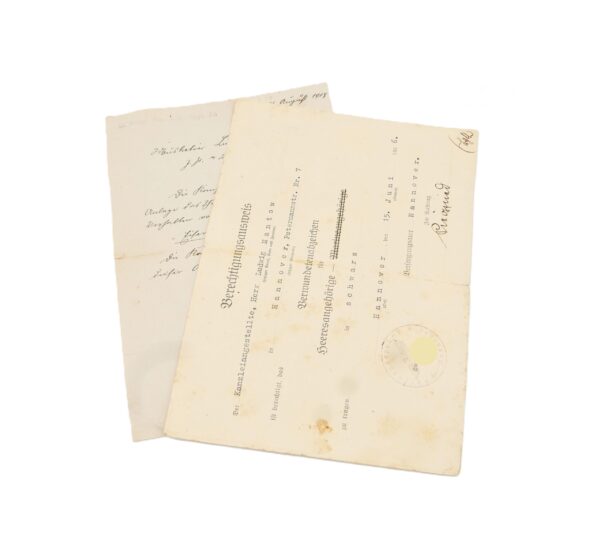 Schreiben und Berechtigungsausweis - Eisernes Kreuz 2. Klasse 1914 - Verwundetenabzeichen - Urkunde - EK - VWA