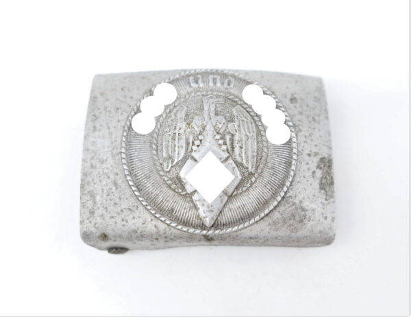 HJ (Hitlerjugend) Koppelschloss - Variante mit Patent-Hakenfang - Hersteller M4/39 (Assmann und Söhne, Lüdenscheid) - Aluminium – Bild 2