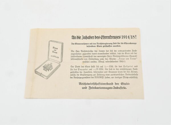 Werbung - Für das Etui des Ehrenkreuz für Frontkämpfer/Kriegsteilnehmer 1914/18 – Bild 2