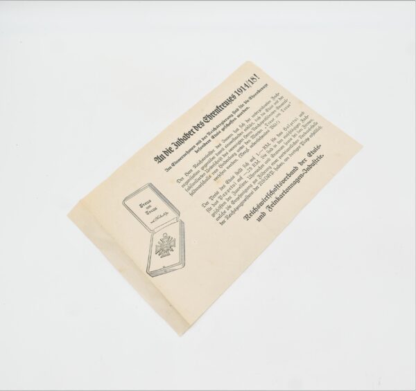 Werbung - Für das Etui des Ehrenkreuz für Frontkämpfer/Kriegsteilnehmer 1914/18