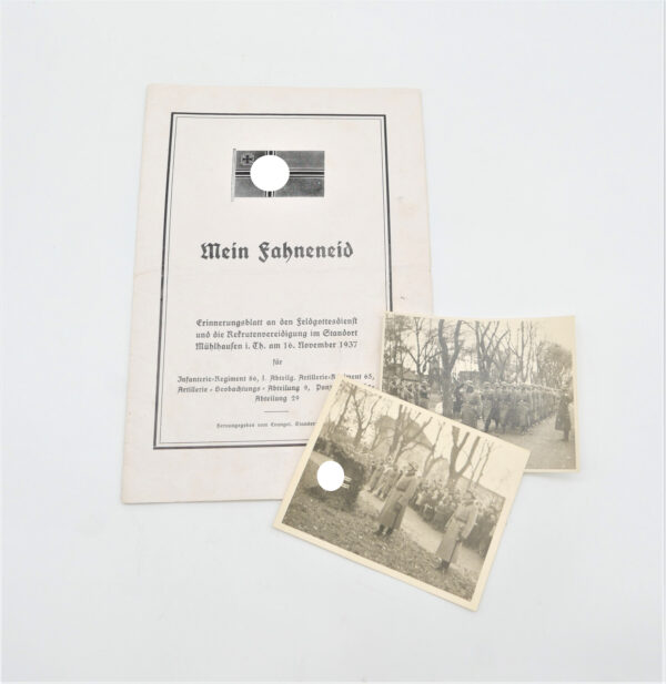 Erinnerungsblatt - Mein Fahneneid - Rekrutenvereidigung Mühlhausen i. Th. 16.11.1937 - Mit 2 Fotos
