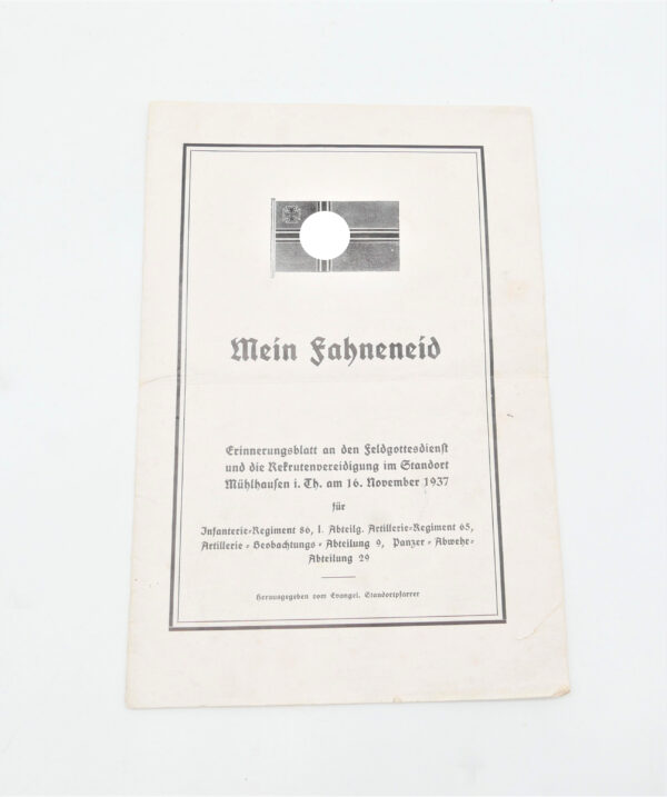 Erinnerungsblatt - Mein Fahneneid - Rekrutenvereidigung Mühlhausen i. Th. 16.11.1937 - Mit 2 Fotos – Bild 2