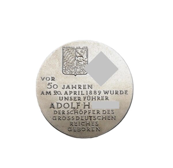 Medaille – Zum 50. Geburststag Adolf Hitler - Der Stadt Braunau am Inn - 835 Silber - Pr. Münze Berlin