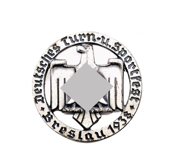 Abzeichen - Deutsches Turn- und Sportfest Breslau 1938 - Hersteller Rob. Neff, Berlin W. 35