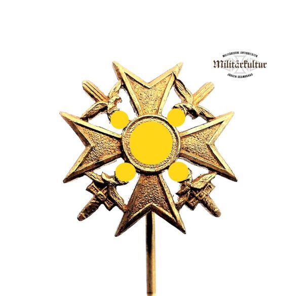 16 mm Miniatur zum Spanienkreuz mit Schwertern – Gold – Hersteller 65 (Klein & Quenzer, Idar – Oberstein) - Legion Condor