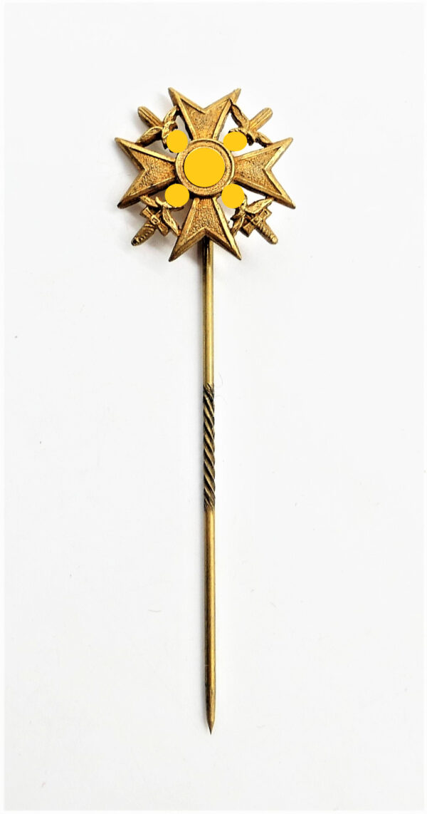 16 mm Miniatur zum Spanienkreuz mit Schwertern – Gold – Hersteller 65 (Klein & Quenzer, Idar – Oberstein) - Legion Condor – Bild 2