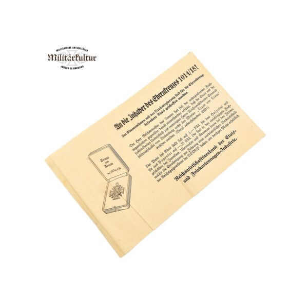 Werbung - Für das Etui zum Ehrenkreuz - Frontkämpfer oder Kriegsteilnehmer 1914/1918