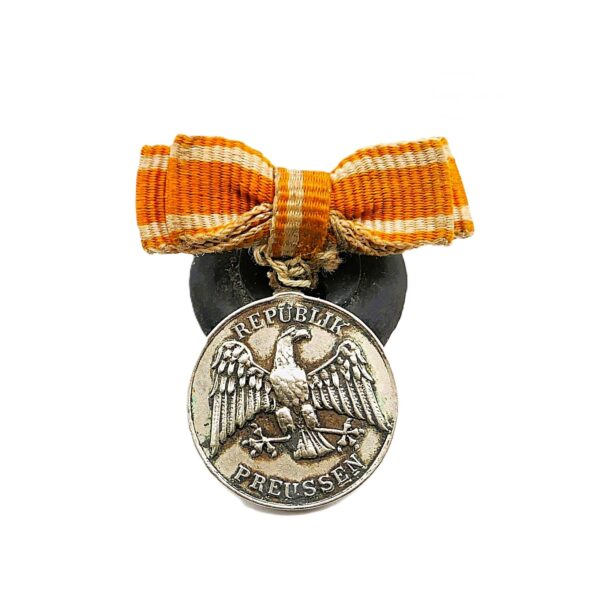 16 mm Miniatur zur Lebensrettungsmedaille der Republik Preußen – 1925-1933 – Knopfloch - Bandschleife – Rettungsmedaille
