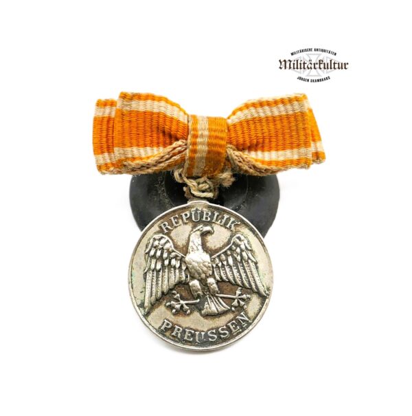 16 mm Miniatur zur Lebensrettungsmedaille der Republik Preußen – 1925-1933 – An kleiner Bandschleife – Rettungsmedaille