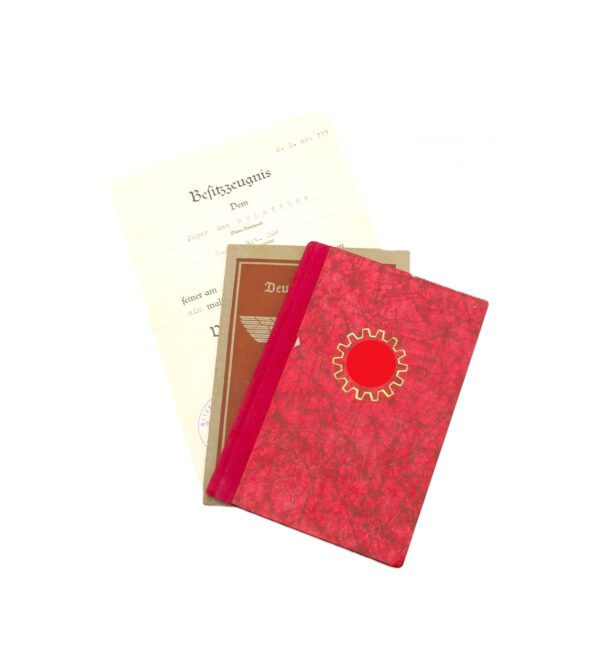 Verleihungsurkunde/Urkunde/Besitzzeugnis zum Verwundetenabzeichen Schwarz - Arbeitsbuch - DAF Mitgliedsbuch - Eines Angehörigen des 5. Jäg. Rgt. 204 (Spielhahnjäger)