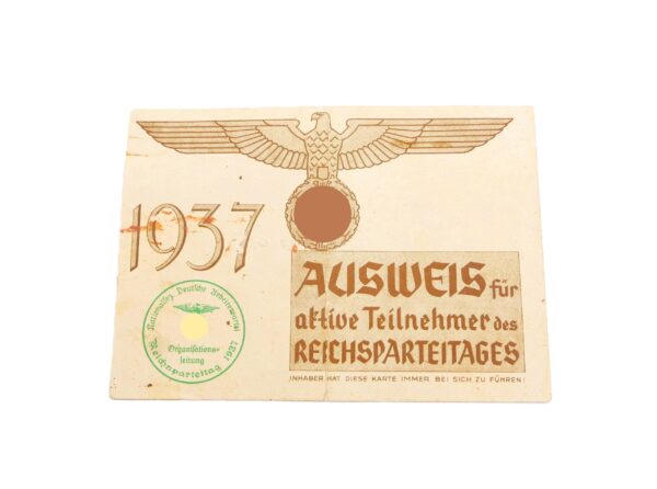 Ausweis für aktive Teilnehmer des Reichsparteitages 1937 – NSDAP - RPT – Bild 2