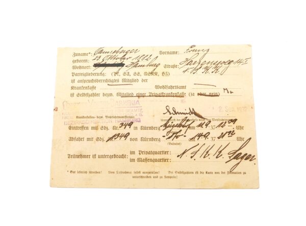 Ausweis für aktive Teilnehmer des Reichsparteitages 1937 – NSDAP - RPT – Bild 3
