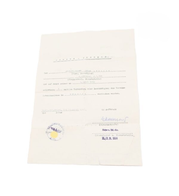 Verleihungsurkunden/Urkunde/Besitzzeugnis eines Obergefeiten der 8. (MG.) Kp. /I. R. 358 - Infanterie - Eisernes Kreuz - VWA - ISA – Bild 4