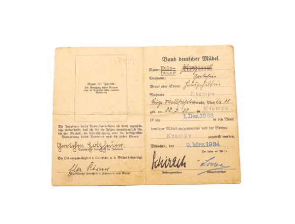 HJ (Hitlerjugend) – Mitglieds-Ausweis für den Bund deutscher Mädel – BDM – Bild 2
