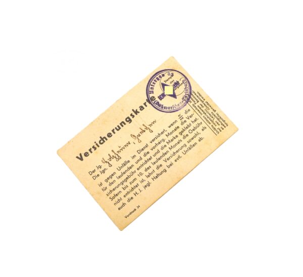 HJ (Hitlerjugend) Versicherungskarte - 1936 - Untergau 85 - Dithmarschen - Steinburg