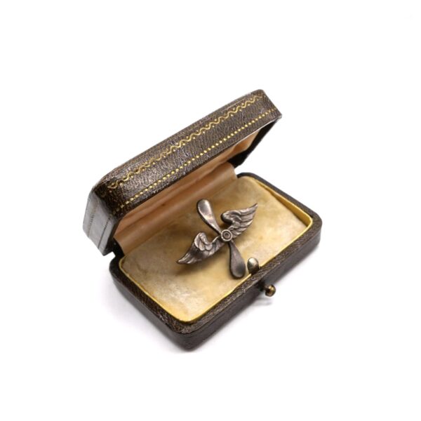 Abzeichen – Propeller mit Flügel – Fliegererinnerungsnadel im Etui – Silber 830 – 1. Weltkrieg – Flugzeugführer – Flieger