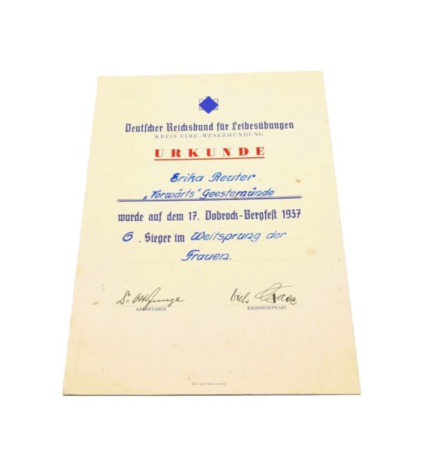 Urkunde – Verleihungsurkunde – Kreissieger 1938 – Kreissieger 1939 – Gausieger 1939 – Sporturkunde – Sport – Bild 3