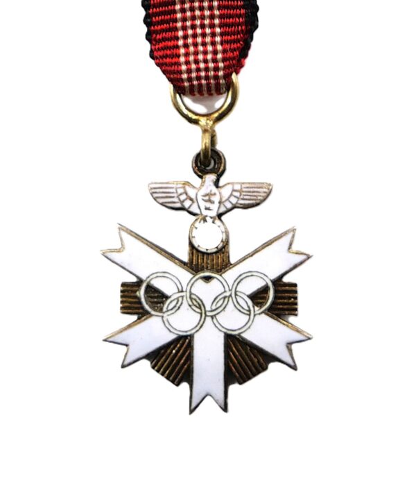 22 mm Miniatur – Deutsches Olympia Ehrenzeichen 2. Klasse – Am Band – Berlin 1936 - 935er Silber - Hersteller GEBR. GODET & SOHN, BERLIN