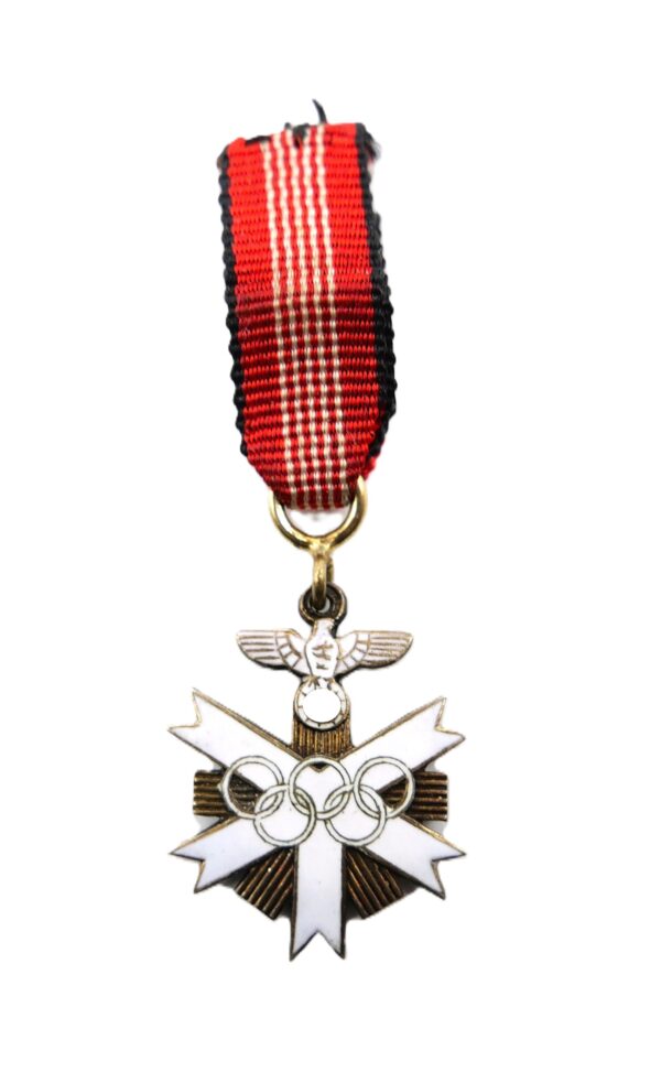 22 mm Miniatur – Deutsches Olympia Ehrenzeichen 2. Klasse – Am Band – Berlin 1936 - 935er Silber - Hersteller GEBR. GODET & SOHN, BERLIN – Bild 2