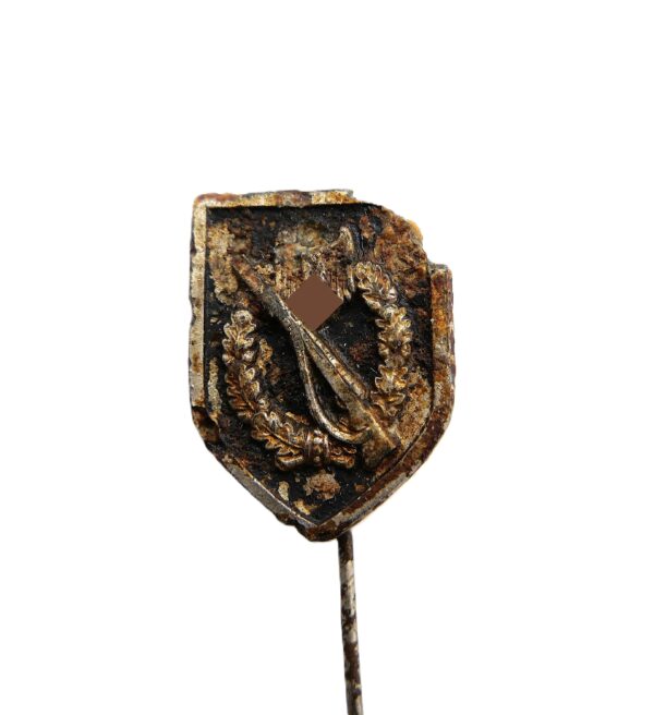 23 mm Miniatur zum Infanterie Sturmabzeichen auf Wappen - Rückseitig Schlachtgeschwader 1 – Bodenfund - ISA