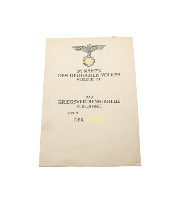 Große Verleihungsurkunde zum Kriegsverdienstkreuz 2. Klasse – Blanco – Urkunde – KVK