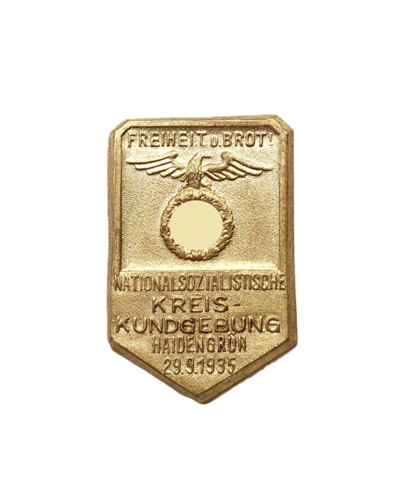 Abzeichen - Freiheit und Brot - NSDAP Kreis-Kundgebung Haidengrün 29. 9. 1935