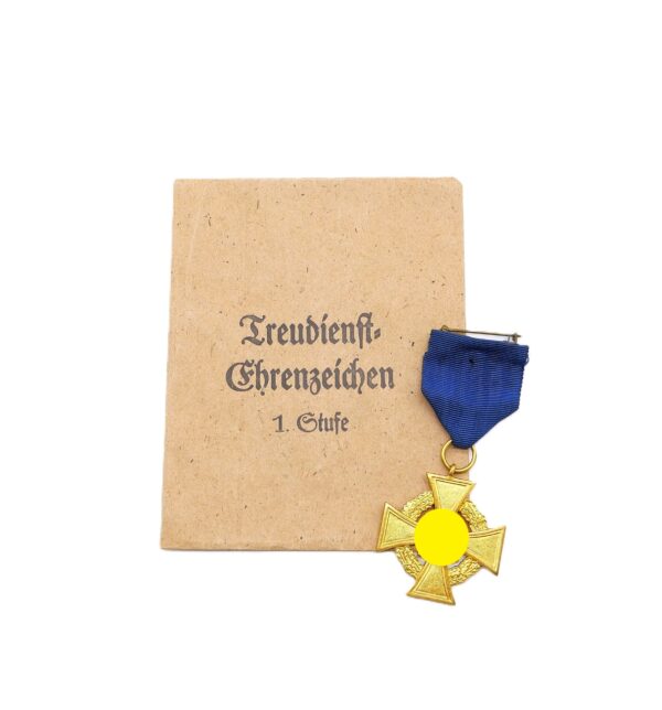 Treudienst – Ehrenzeichen für 40 Jahre am Band – Mit der Verleihungstüte – Hersteller Deschler & Sohn, München 9 – TD